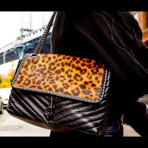 Edie Whipped Leopard Print Haircalf Flap Leather Shoulder Bag